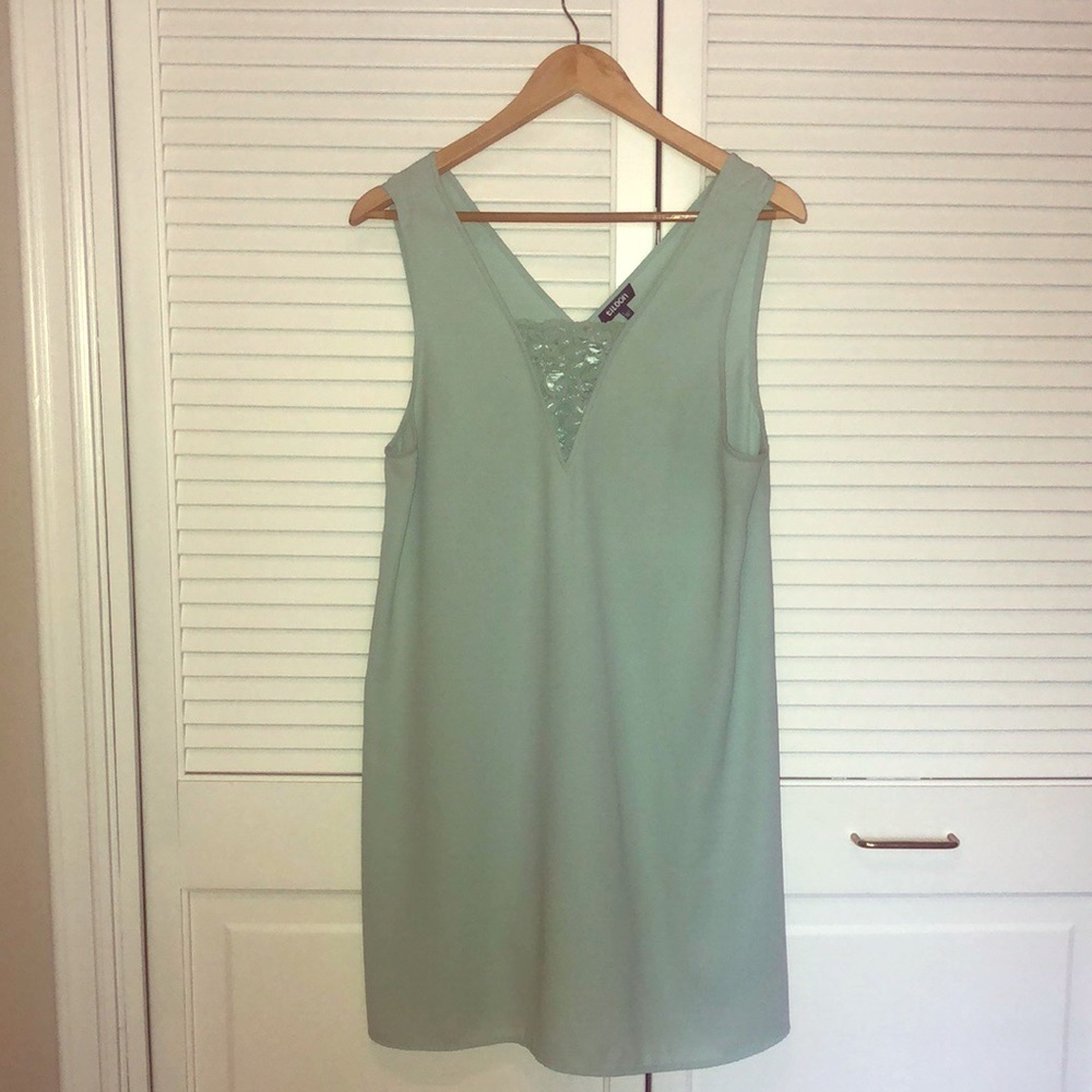 Tank slip dress with v neck & lace neckline.
